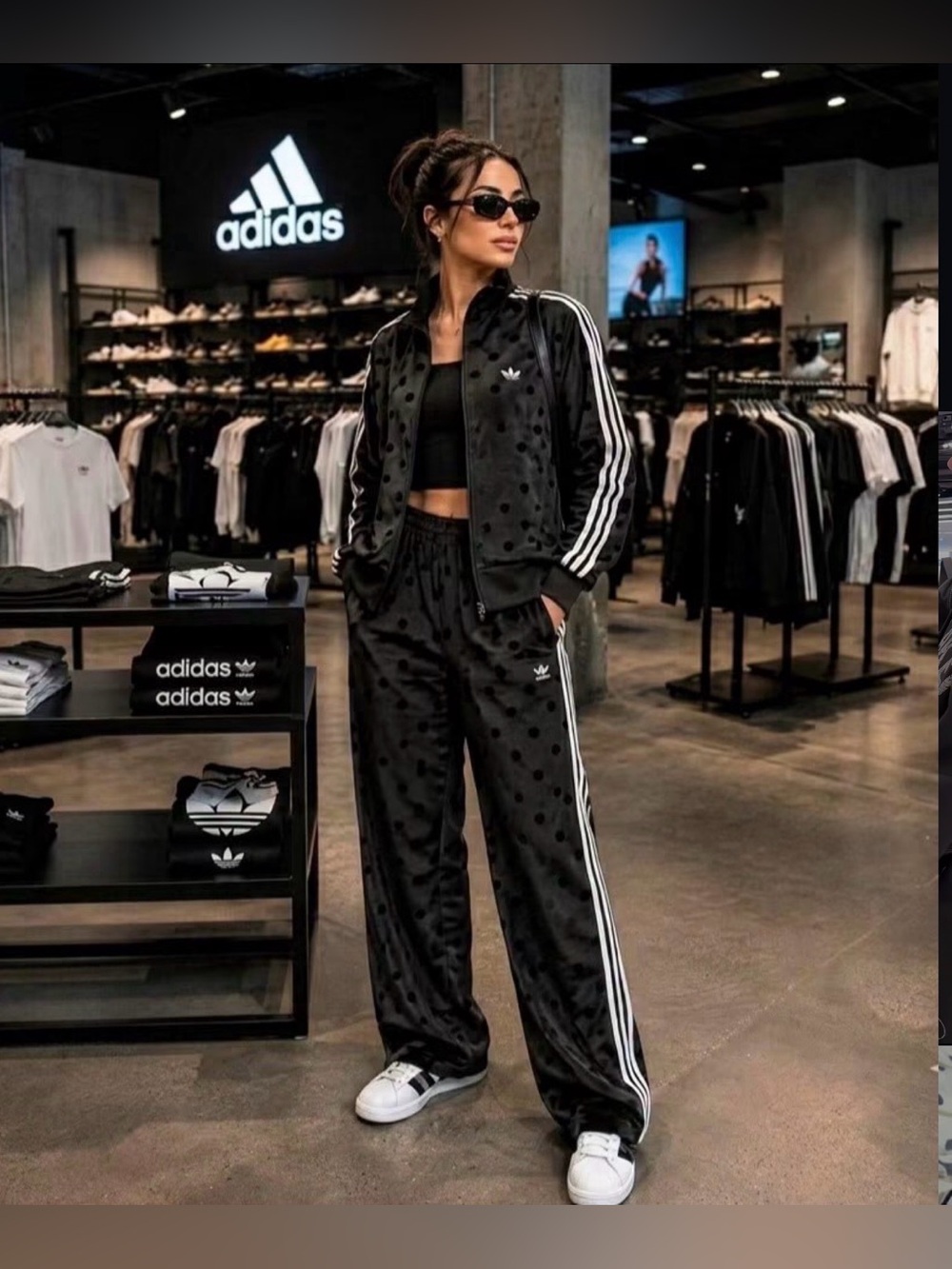 Adidas Women's Satin Polka Dot Track Set Jacket+Pants Black KV1166/KV1169 - Picture 12 of 12